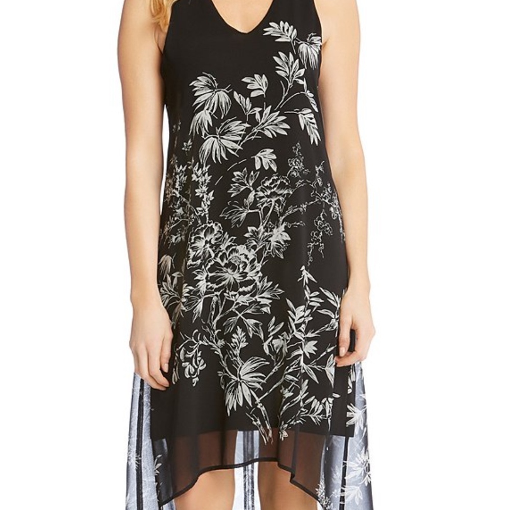 Karen Kane - Sketched Floral Hi-Lo Hem Dress